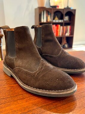 Brown Suede Chelsea Brogue Ankle Boots Wingtip Women’s 7.5 Pull On Fall